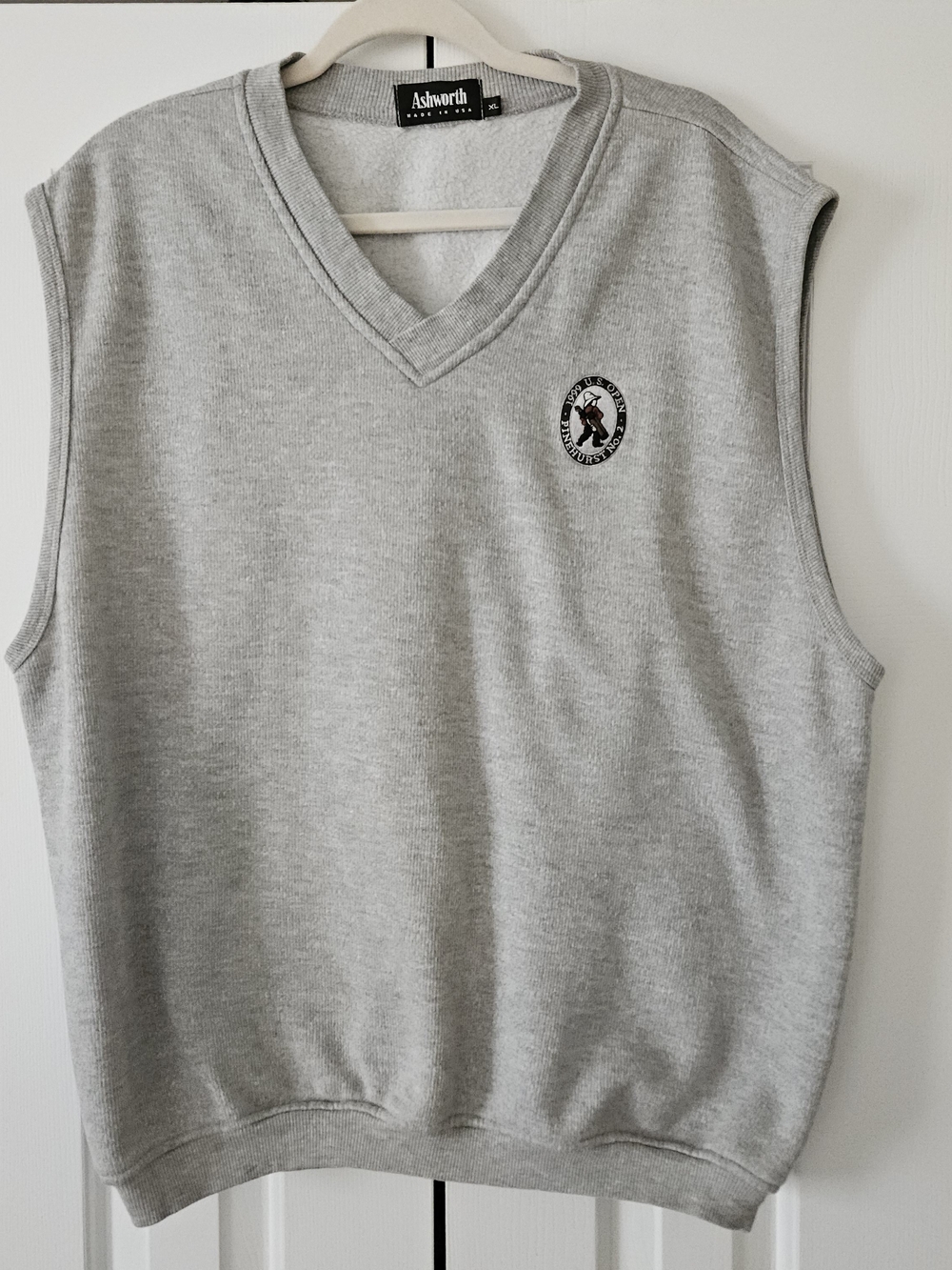 Ashworth Gray V-Neck Cotton Blend Sweater Vest 1999 U.S. Open Pinehurst Men's XL